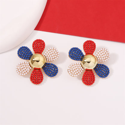 Summer Beach Zircon Flower Creative Earrings 2980 Red+Blue