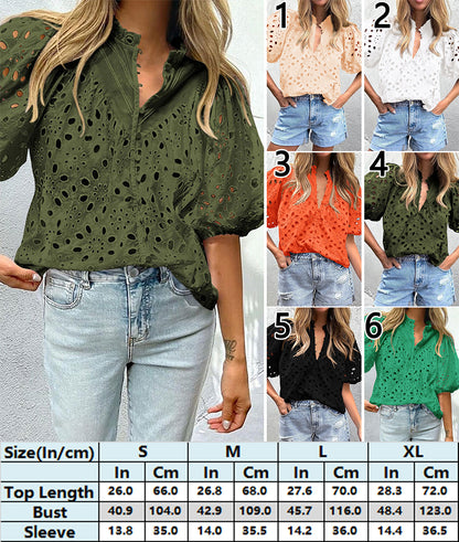 Summer Eyelet Blouse with Delicate Details 3007