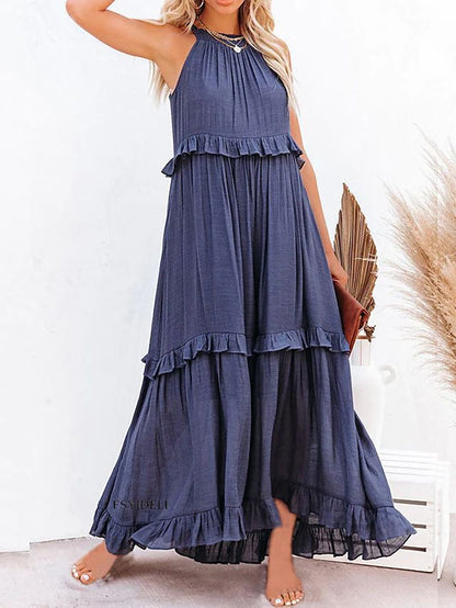 Summer Maxi ruffle dress casual maxi dresses 3048 Dark blue