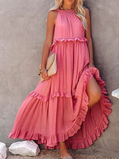 Summer Maxi ruffle dress casual maxi dresses 3048 Pink