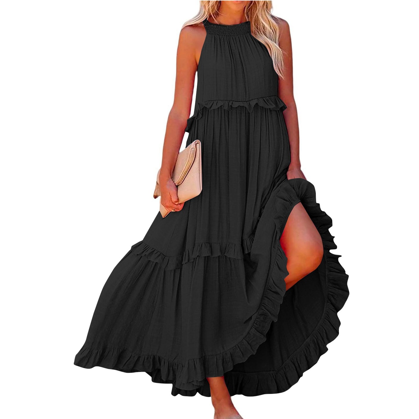 Summer Maxi ruffle dress casual maxi dresses 3048 Black