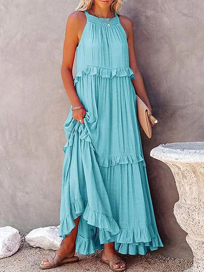 Summer Maxi ruffle dress casual maxi dresses 3048 Baby blue