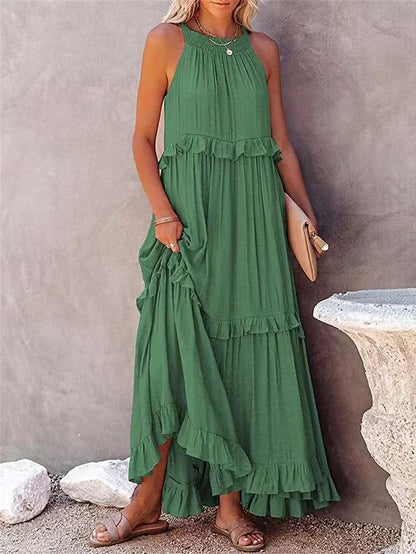 Summer Maxi ruffle dress casual maxi dresses 3048 Green