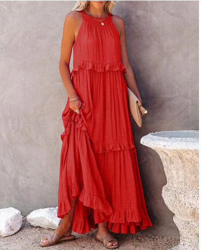 Summer Maxi ruffle dress casual maxi dresses 3048 Red