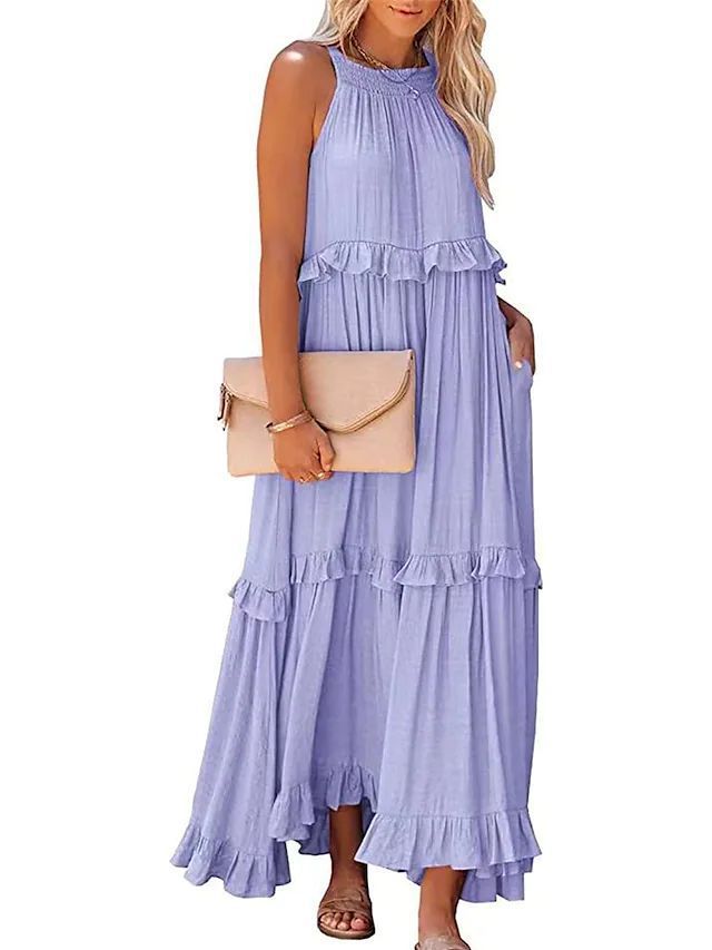 Summer Maxi ruffle dress casual maxi dresses 3048 Purple