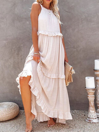 Summer Maxi ruffle dress casual maxi dresses 3048 Apricot