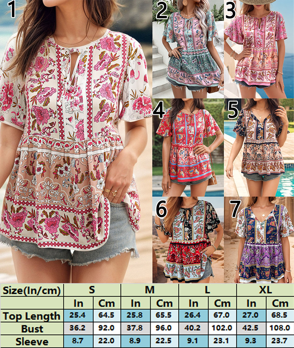 Summer V-Neck Top with Floral Patterns 2983