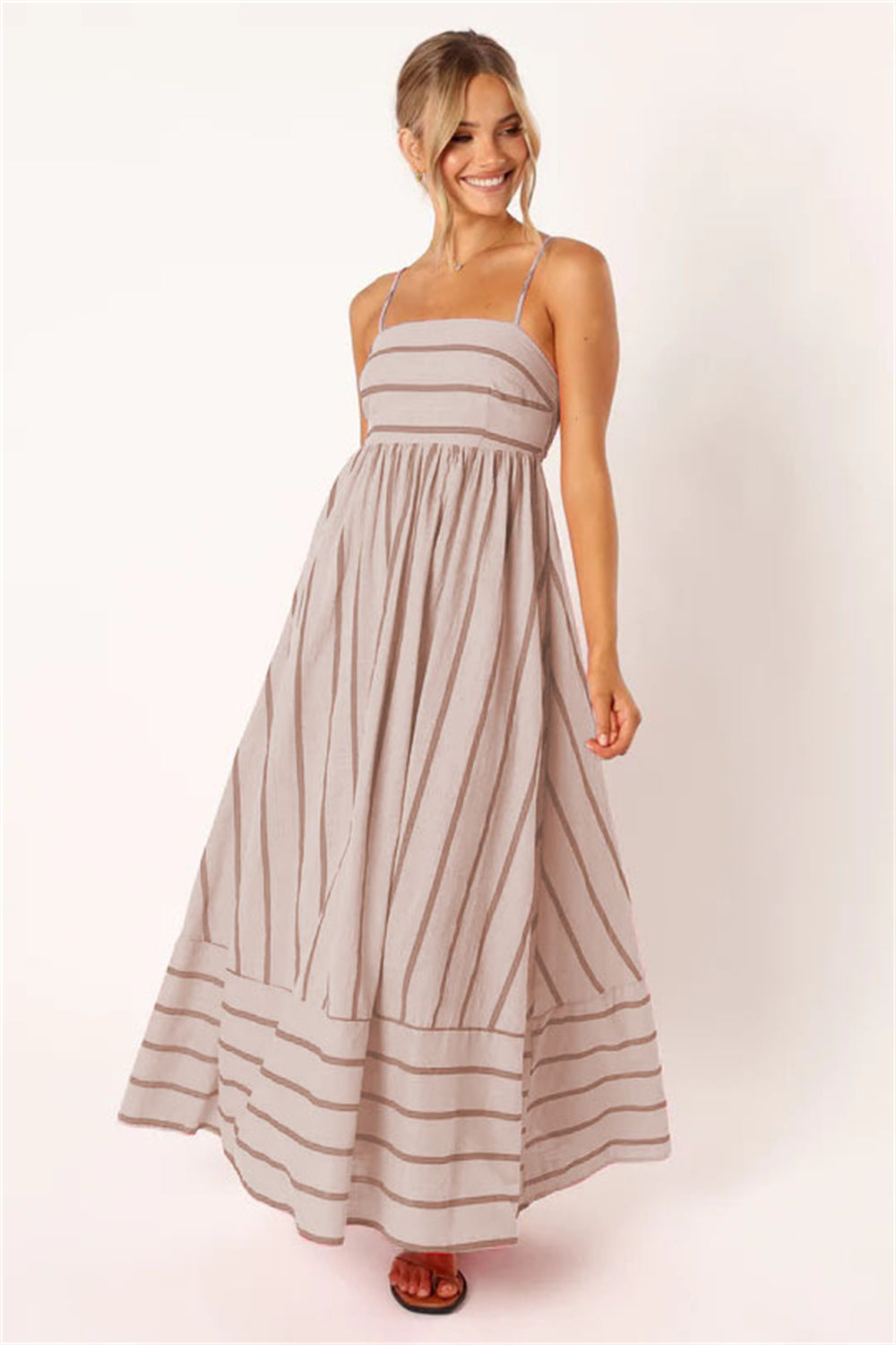 Summer beach striped boho maxi dress 3051 XL Coffee