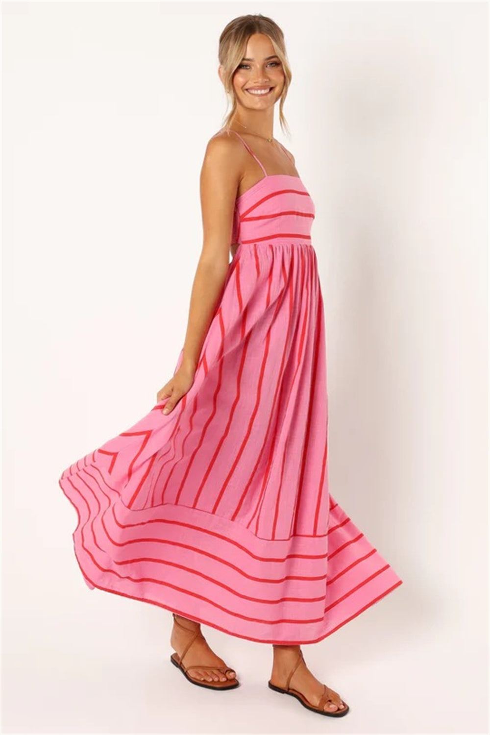 Summer beach striped boho maxi dress 3051