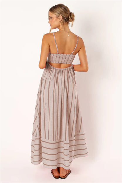 Summer beach striped boho maxi dress 3051