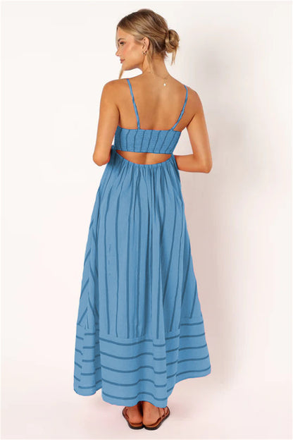 Summer beach striped boho maxi dress 3051