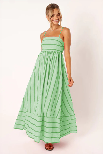 Summer beach striped boho maxi dress 3051 Light green