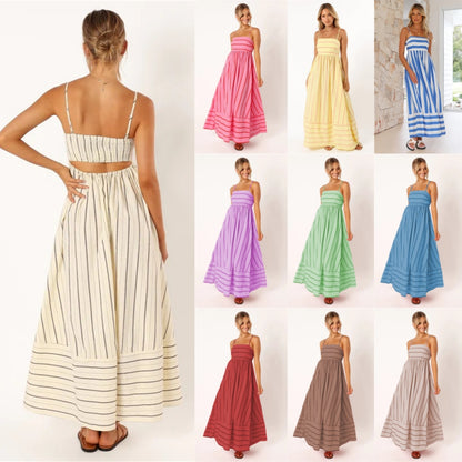 Summer beach striped boho maxi dress 3051