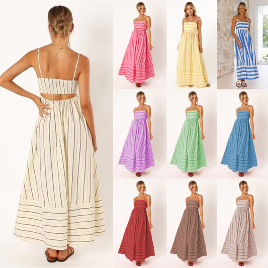 Summer beach striped boho maxi dress 3051