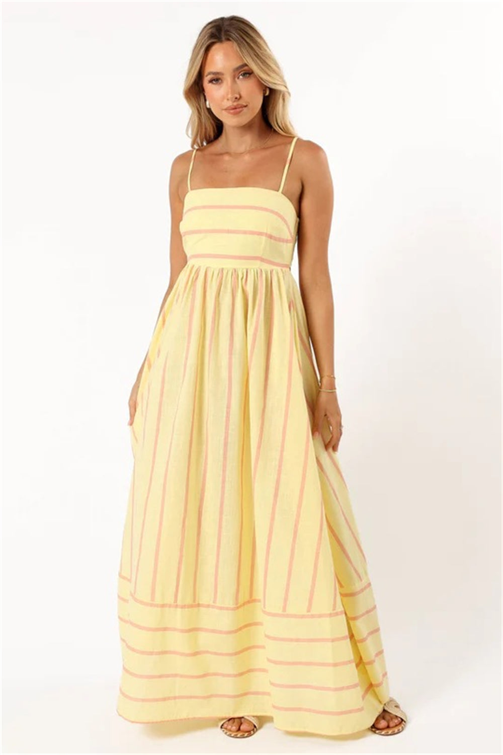 Summer beach striped boho maxi dress 3051 Yellow