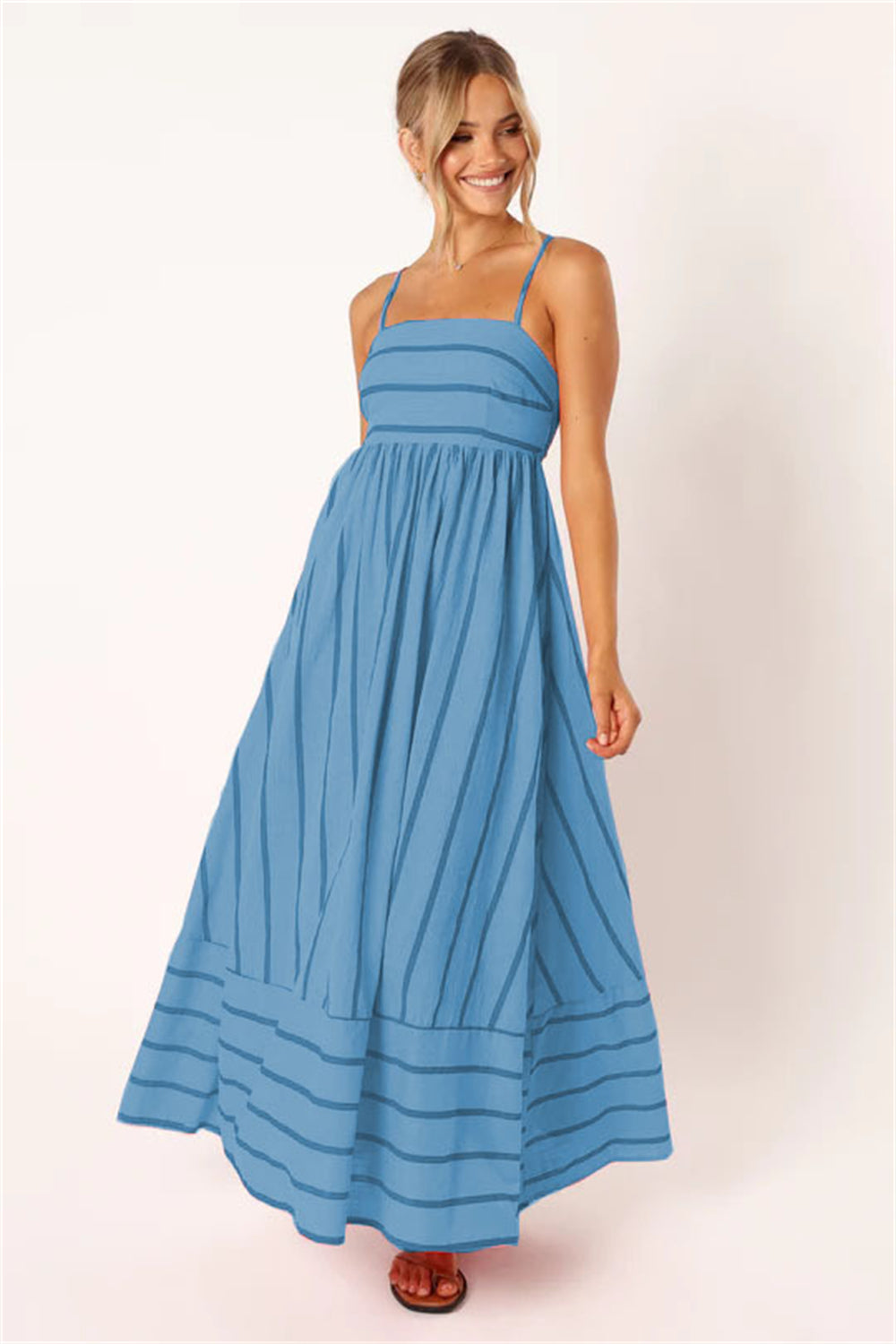 Summer beach striped boho maxi dress 3051 Blue