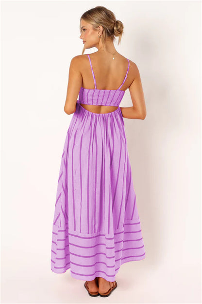 Summer beach striped boho maxi dress 3051