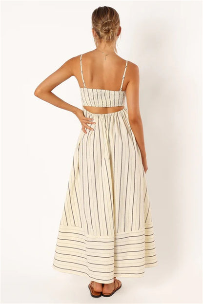 Summer beach striped boho maxi dress 3051