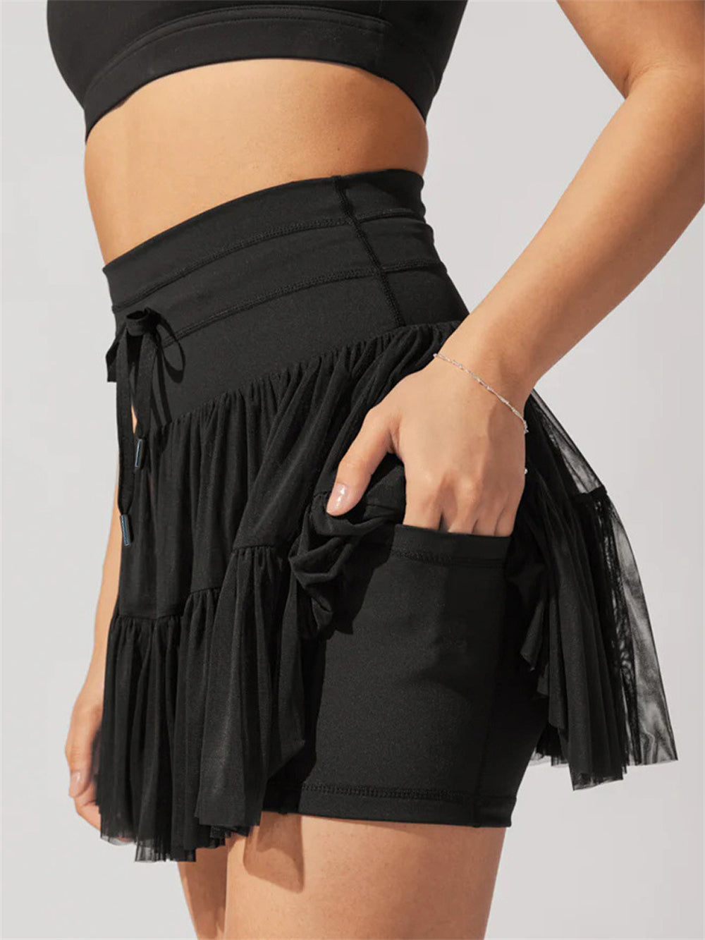 Summer pleated layered anti glare pants skirt ﻿ 2964 Black