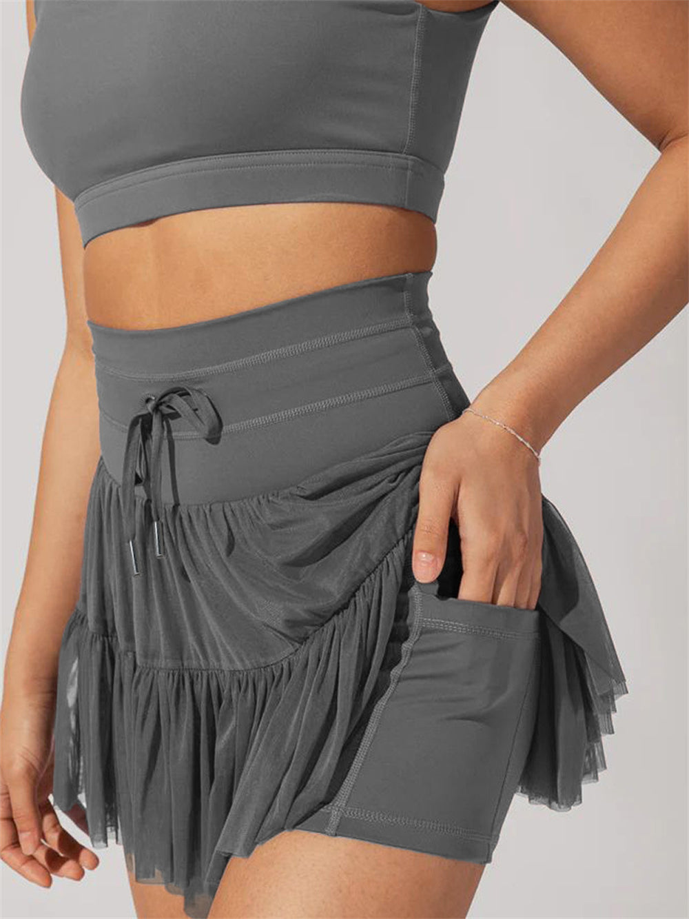 Summer pleated layered anti glare pants skirt ﻿ 2964 Grey