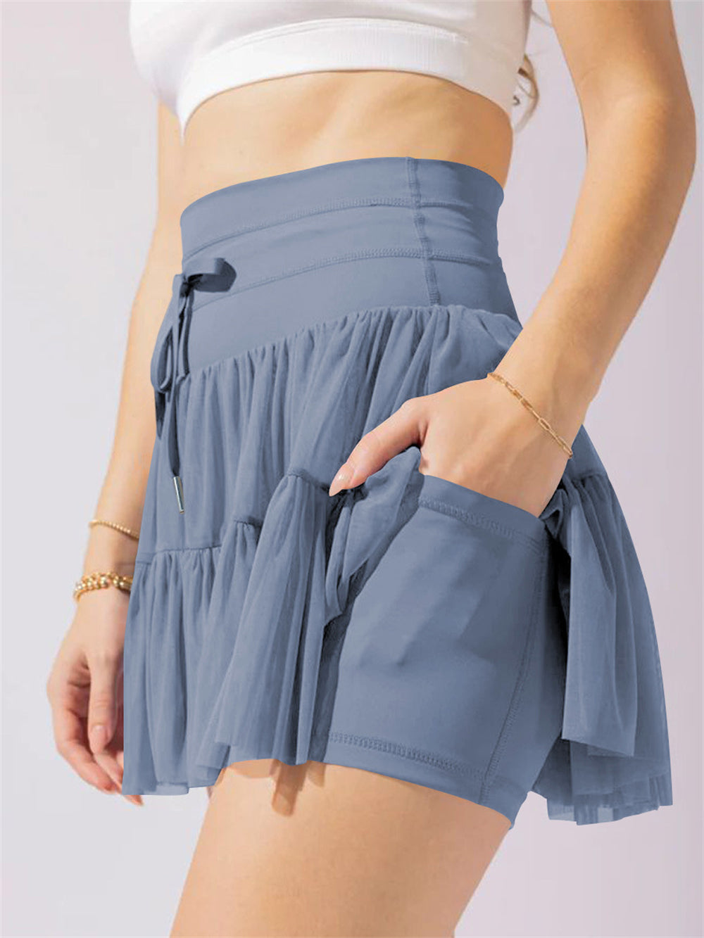 Summer pleated layered anti glare pants skirt ﻿ 2964 Blue