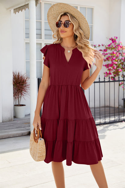 Summer ruffle dress tiered knee length dresses 3071