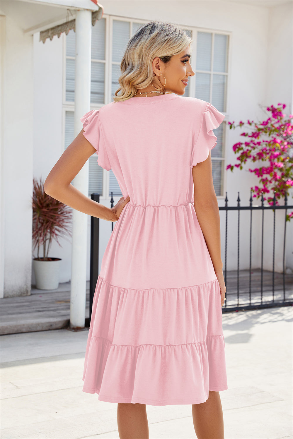 Summer ruffle dress tiered knee length dresses 3071