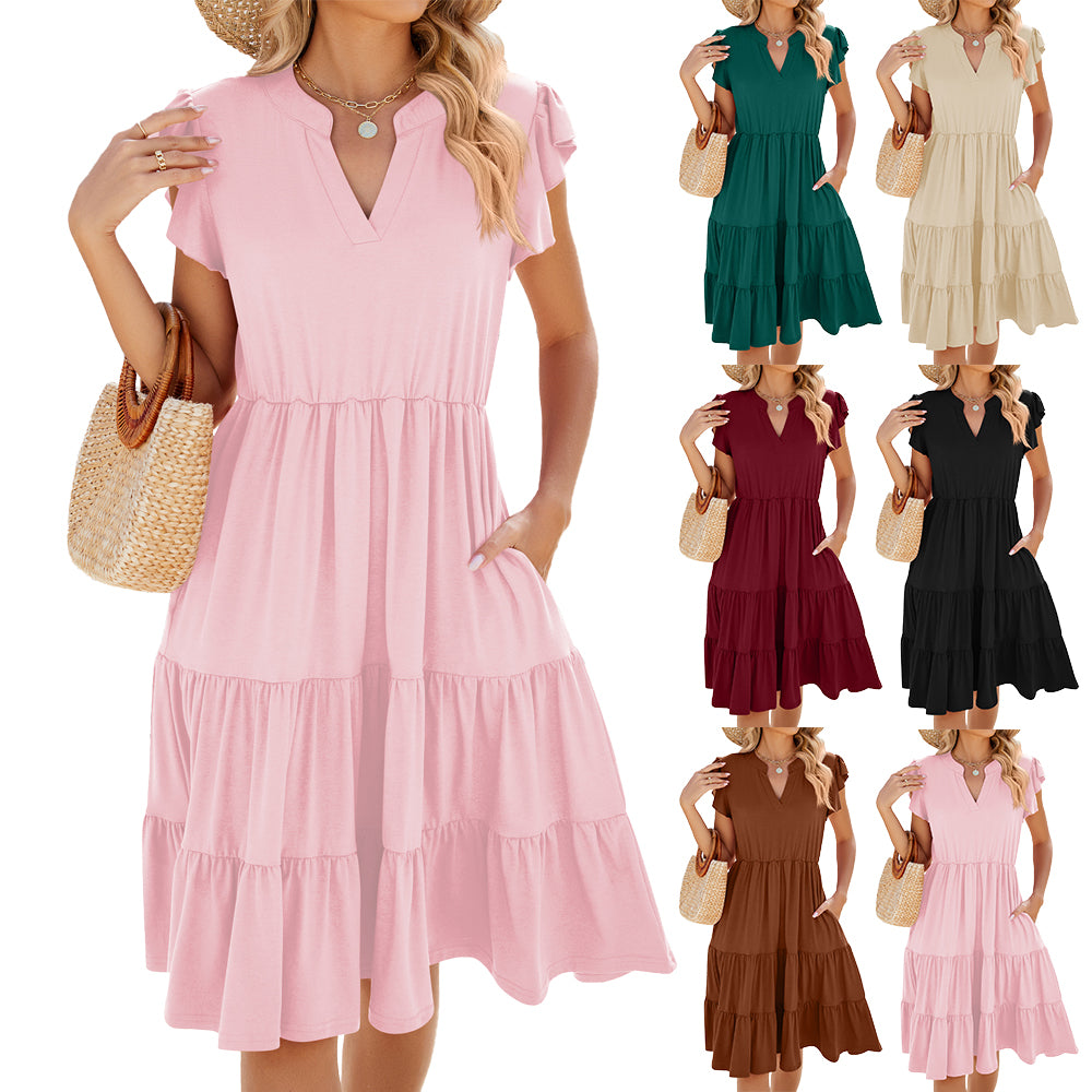 Summer ruffle dress tiered knee length dresses 3071