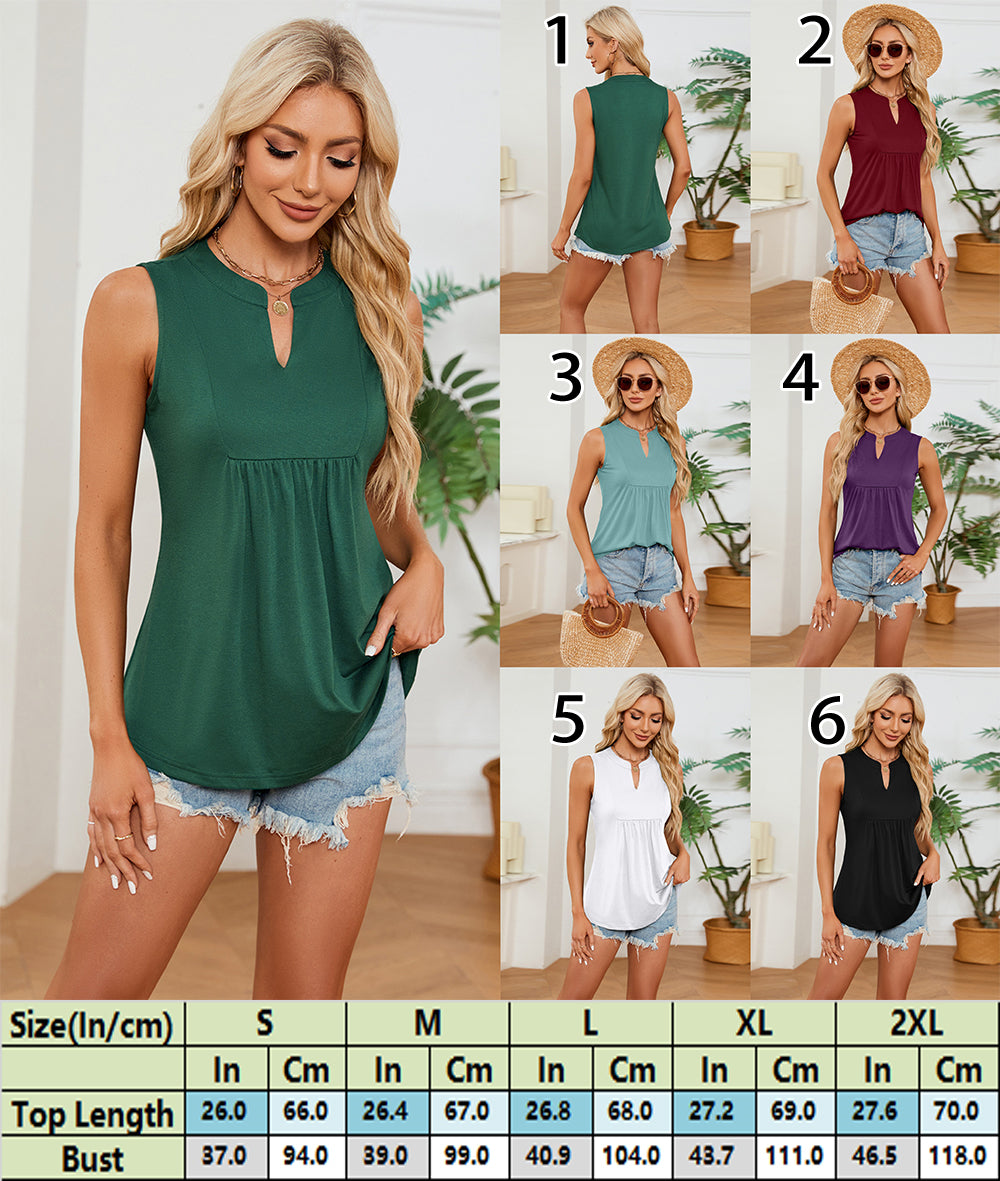 Sunny Day Sleeveless Shirt Relaxed Notch-Neck Blouse 2871