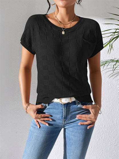 Textured Knit Blouse with Pocket Detail 2875 Black