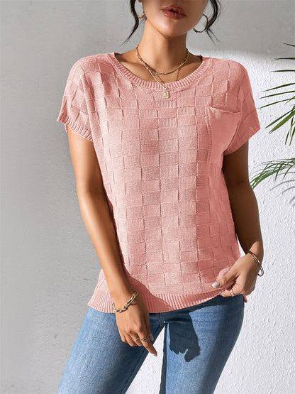 Textured Knit Blouse with Pocket Detail 2875 Light pink