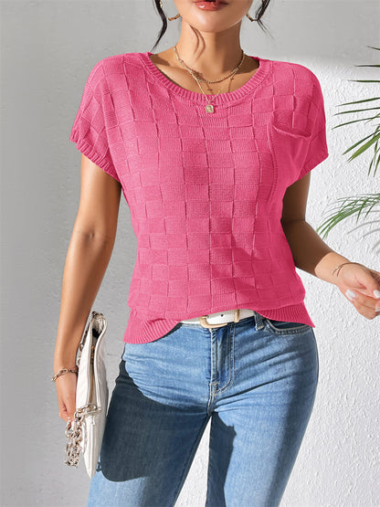 Textured Knit Blouse with Pocket Detail 2875 Pink