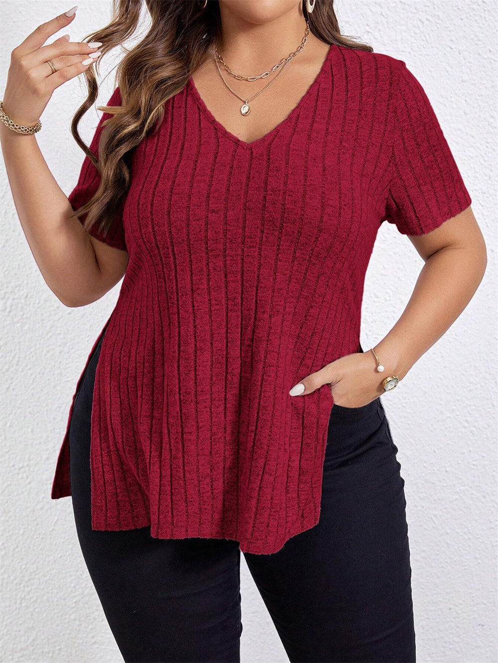 Textured Knitwear Blouse 2908 Wine red