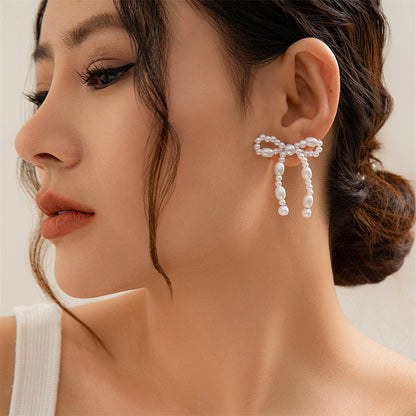 Timeless Bow-Embellished Pearl Earrings 2887 #1 White