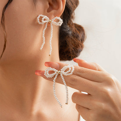 Timeless Bow-Embellished Pearl Earrings 2887 #3 White