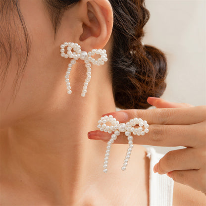 Timeless Bow-Embellished Pearl Earrings 2887 #4 White