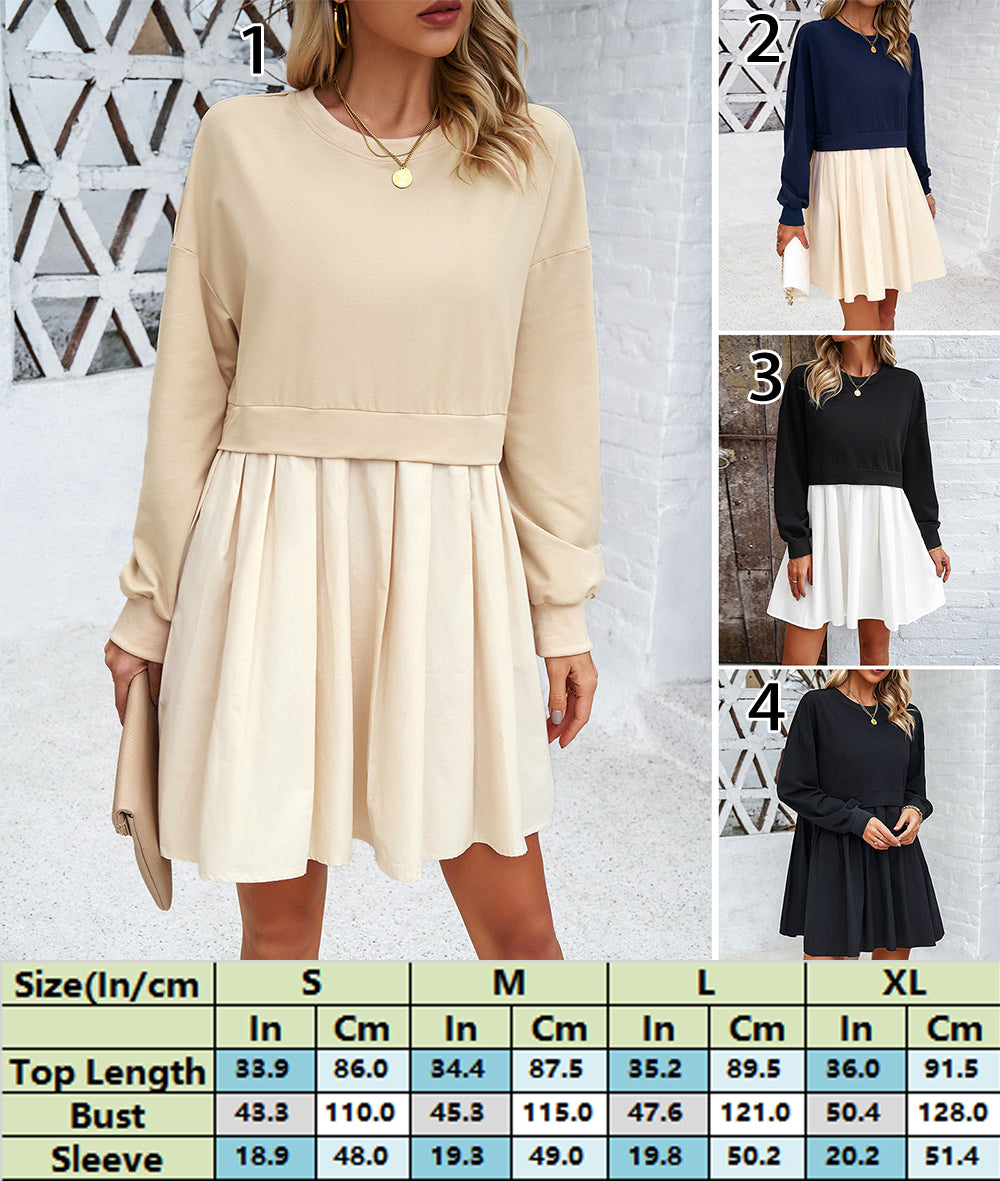 Trendy Two-Tone Sweatshirt Dress with Pleated Detail 2775