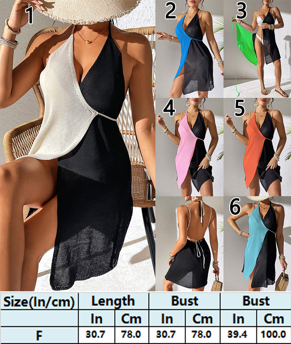 Two-Tone Sleeveless Summer Beach Backless cover up Dress 3012