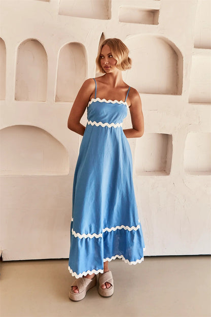 Unique Wave Accents A-Line Spaghetti Strap Dress 2750 blue