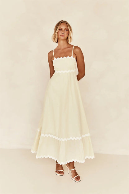 Unique Wave Accents A-Line Spaghetti Strap Dress 2750 Pale yellow