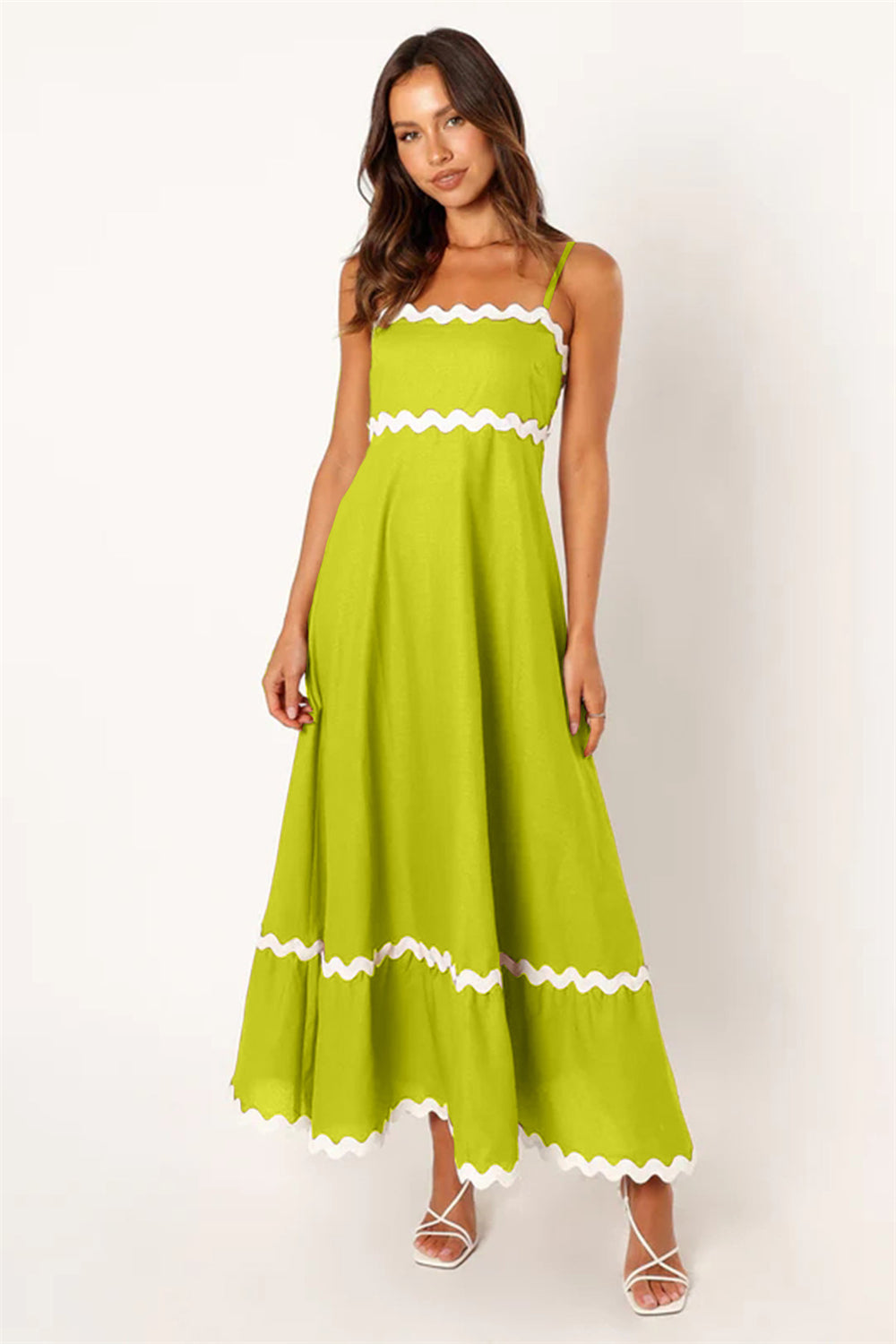 Unique Wave Accents A-Line Spaghetti Strap Dress 2750 Grass green