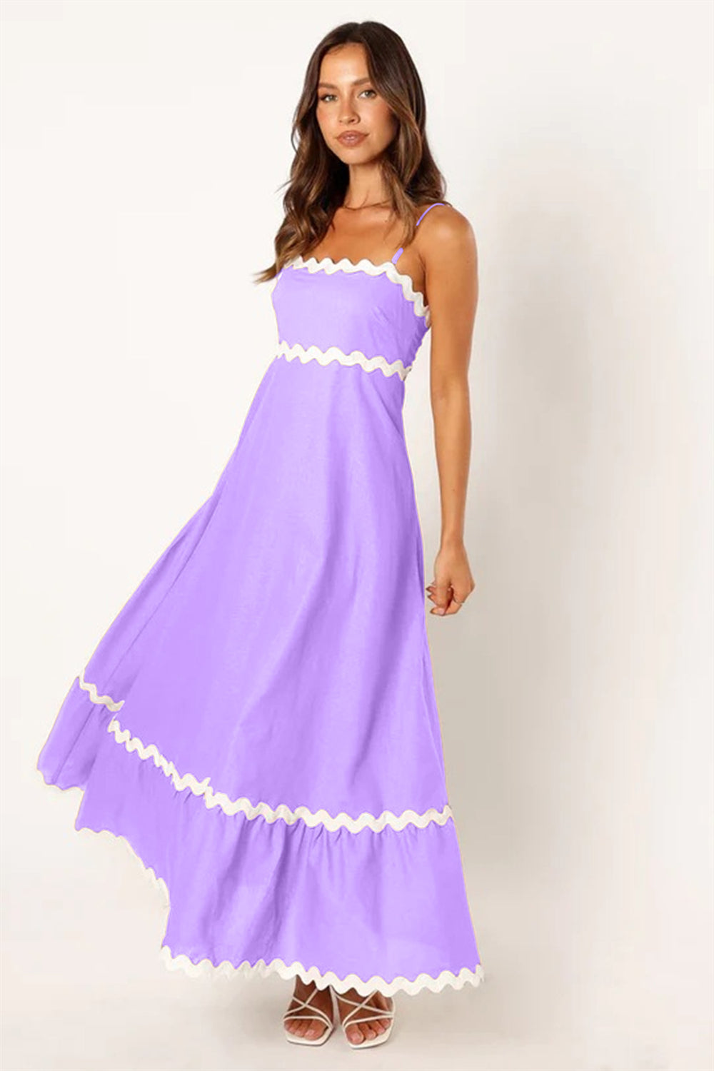 Unique Wave Accents A-Line Spaghetti Strap Dress 2750 purple