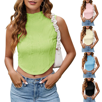 Urban Edge Cropped Blouse High Collar Top 2849