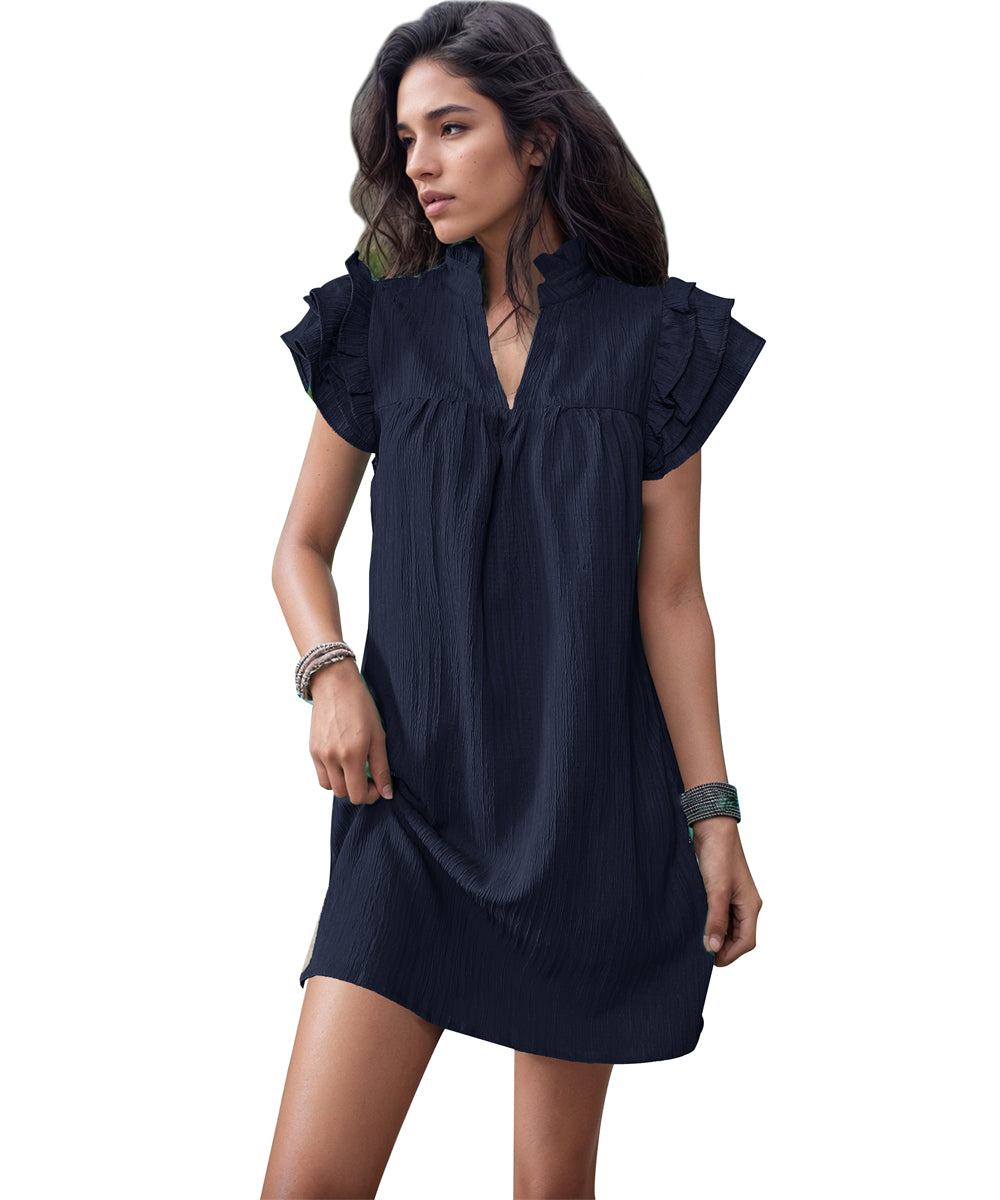 V-Neck Daytime Flutter Dress 2971 Dark blue