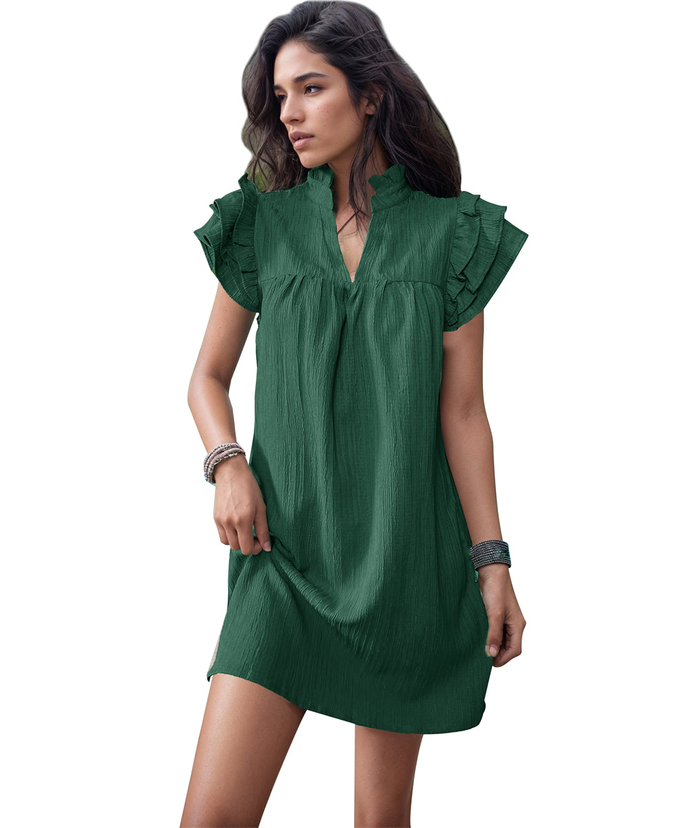 V-Neck Daytime Flutter Dress 2971 Dark green