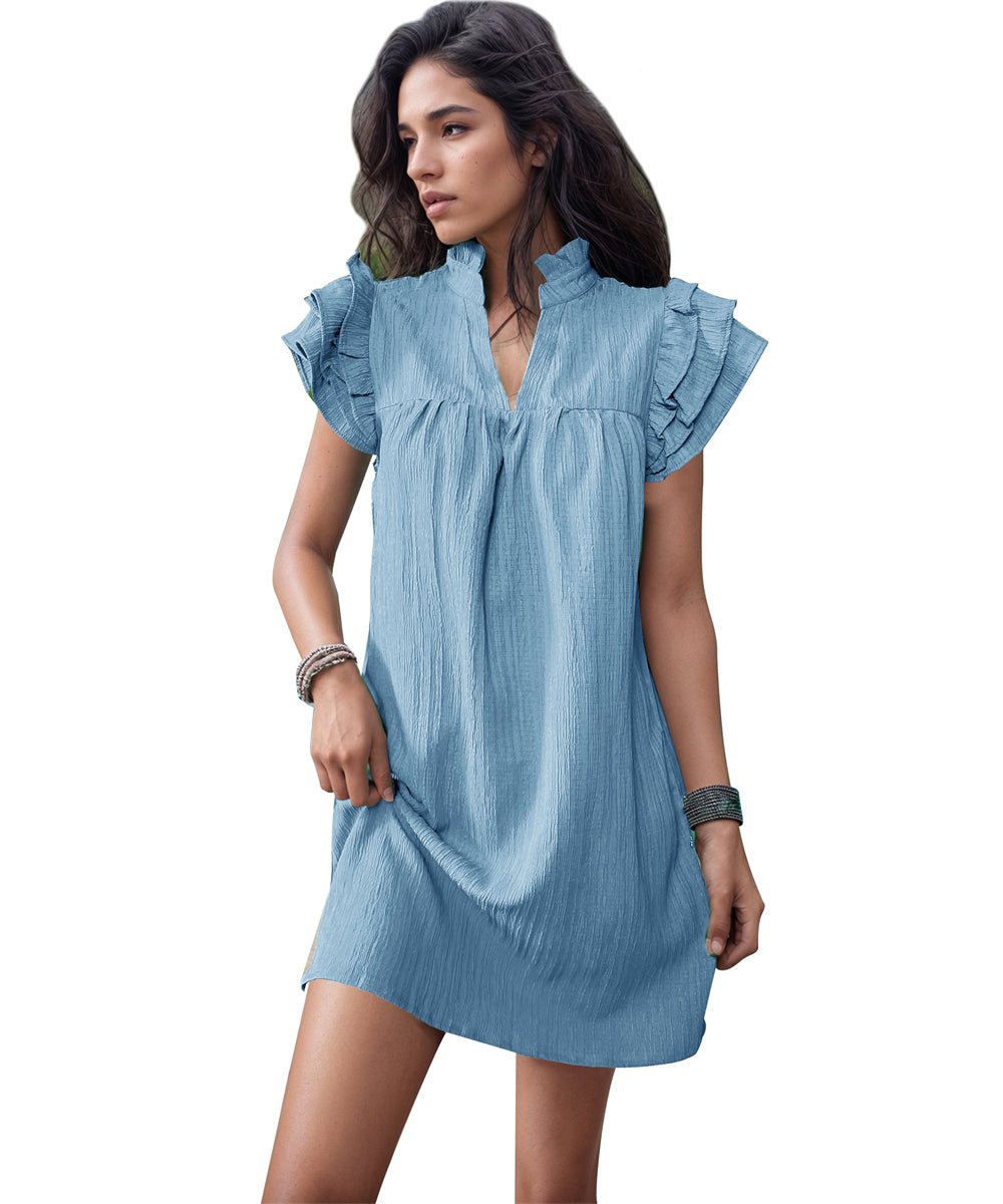 V-Neck Daytime Flutter Dress 2971 Baby blue