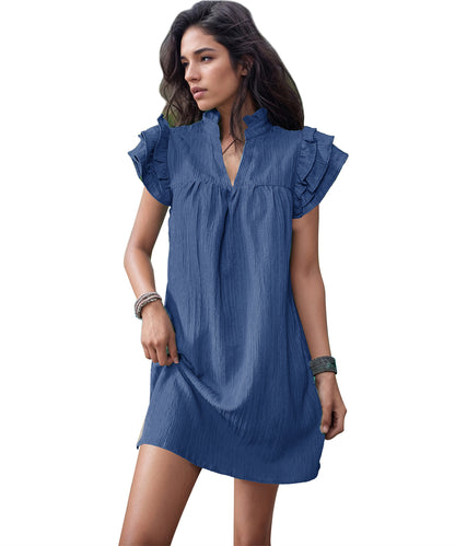 V-Neck Daytime Flutter Dress 2971 Blue