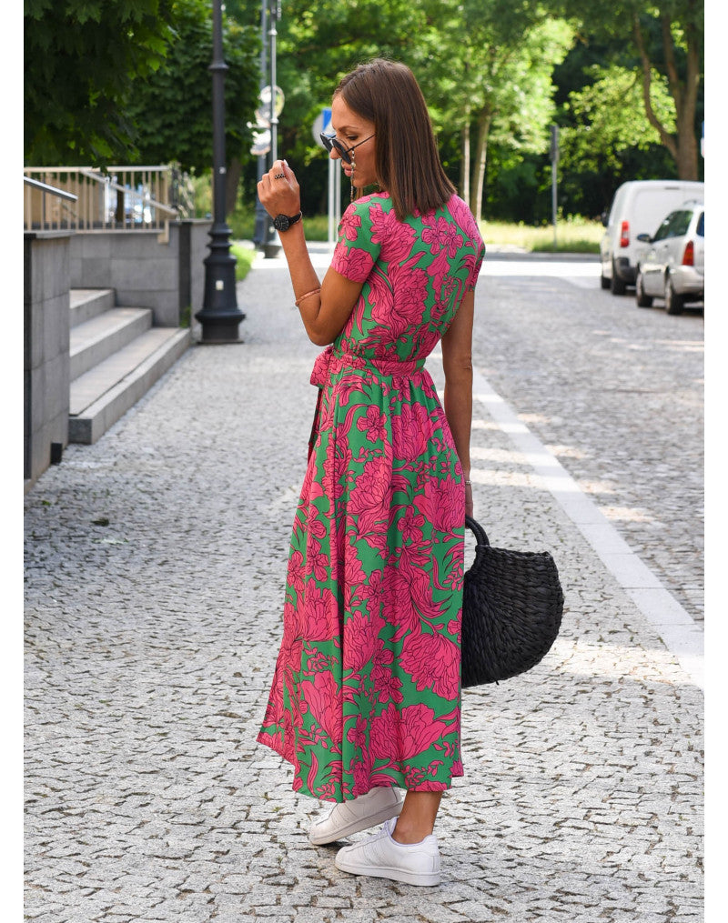 V-Neck summer dresses with sleeves Mid-Length 3046