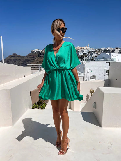 Versatile Ruffled Dress for Daytime Socials 3045 Green