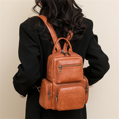 Vintage Leather Backpack with Multiple Pockets 2733 brown